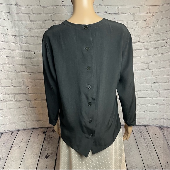 Joseph Ho Black Silk Back Buttons Blouse Size 8 - Picture 7 of 9